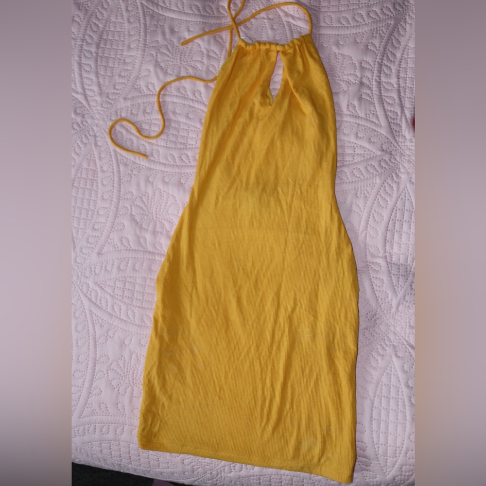 White Fox Boutique Yellow Halter Sheath Mini Dress